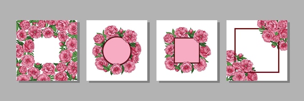 Set di modelli con peonie mock up per copertine carte verdi