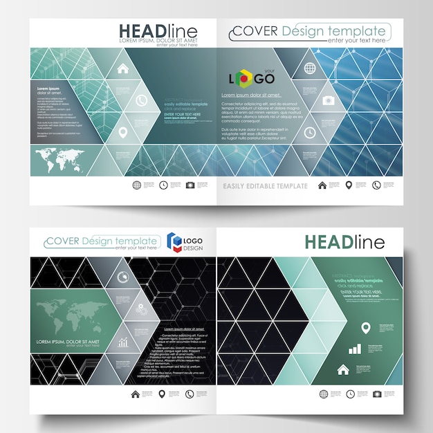 Modelli per brochure design quadrato bi fold, rivista, flyer.