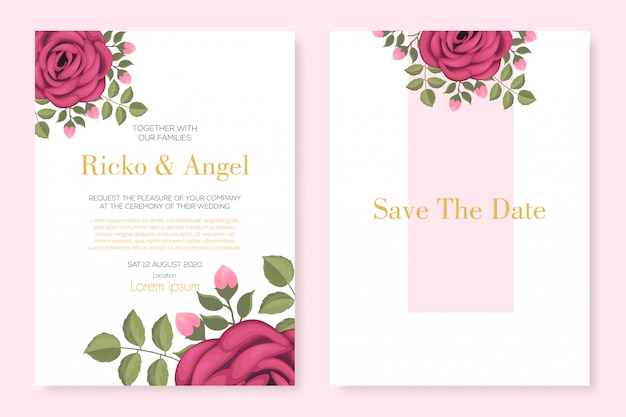 美しい花の結婚式の招待カード用のテンプレート