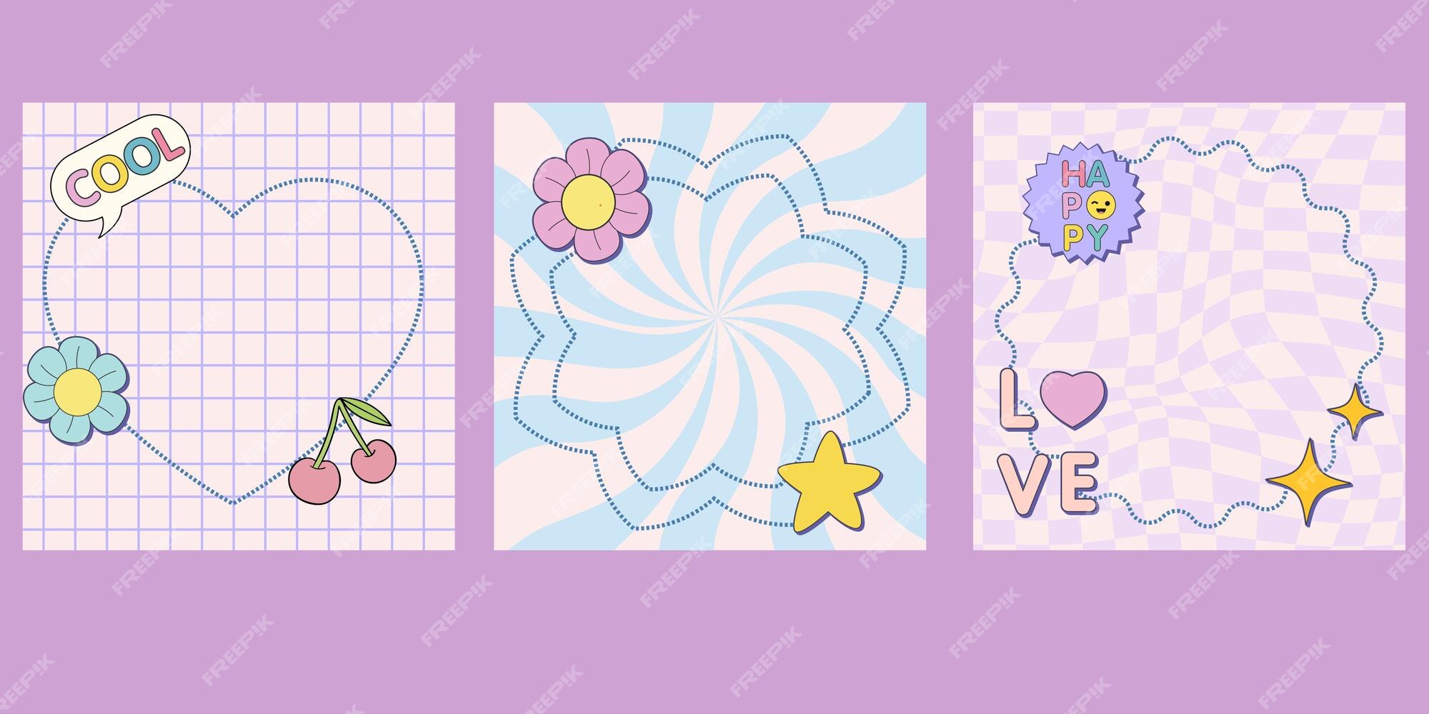 Vector Set Of Cute Templates With Patches And Stickers In 90s