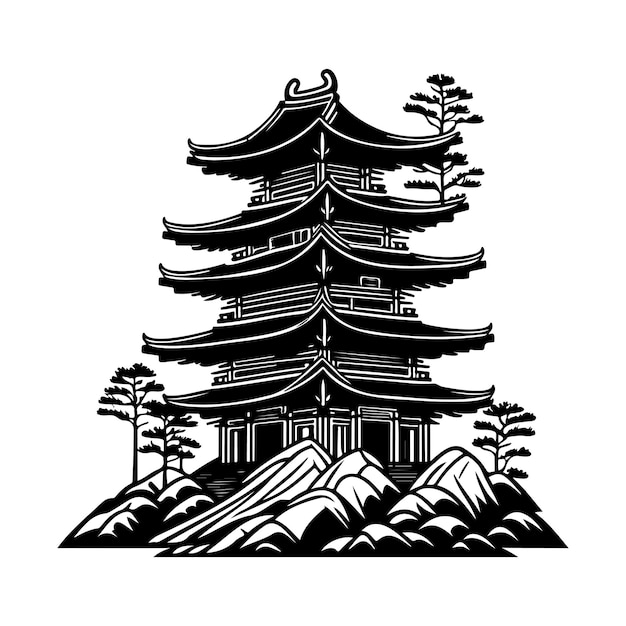 Temple Icon hand draw black colour chinese logo vector element and symbol