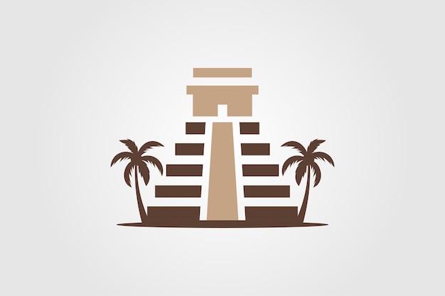 Temple with palm tree logo icon design template vector illustration