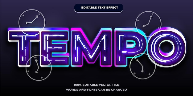 Tempo text effect, editable modern and 3D blue white line font style