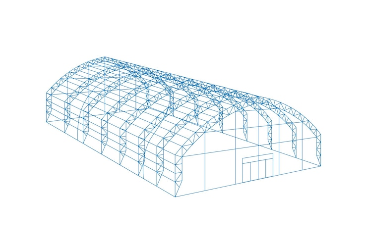 Vector temporary industrial d tent barn construction building wireframe awning tarpaulin warehouse hangar