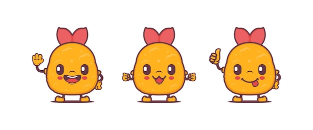 Tempura cartoon mascotte japans eten vectorillustratie met verschillende poses en uitdrukkingen