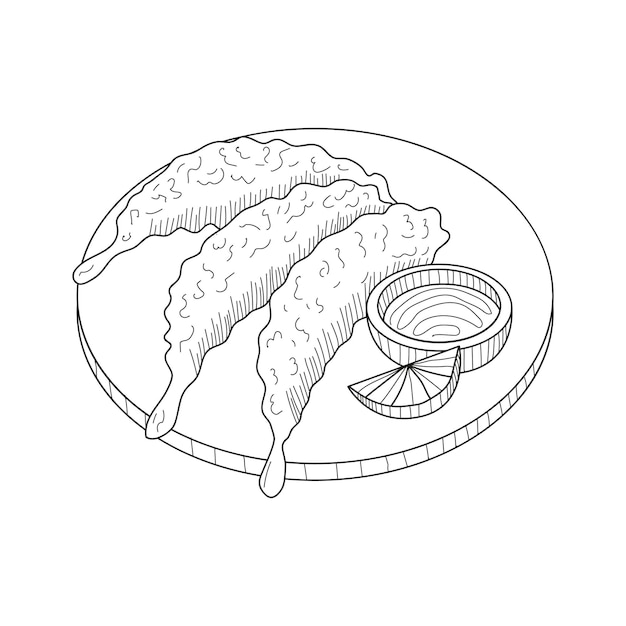 孤立した背景に天ぷら和食エビフライとソース