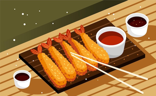 Vettore tempura cibo giapponese illustrazione