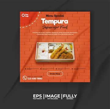 Premium Vector | Tempura Japanese food menu template With food pattern