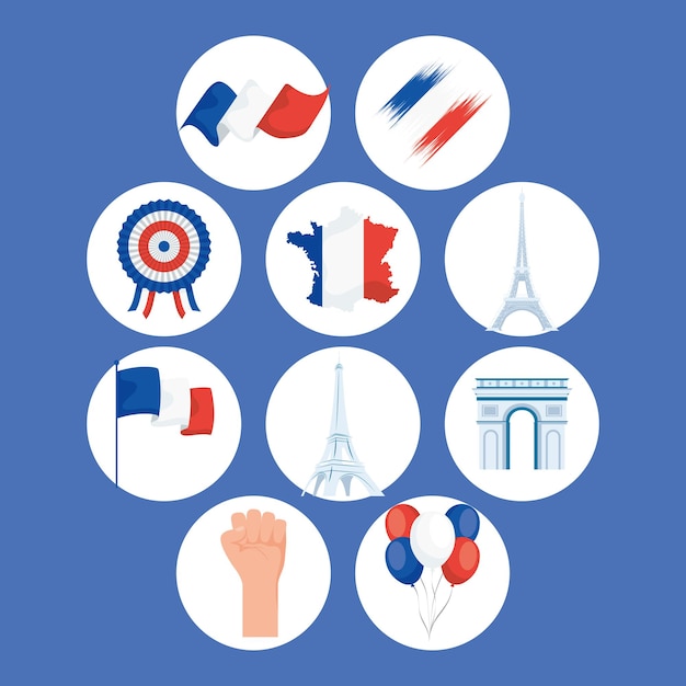 Vector ten bastille day items