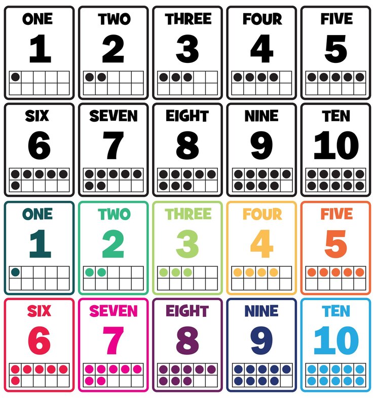 Vector ten frames flash cards