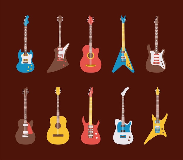 Набор иконок десять гитар