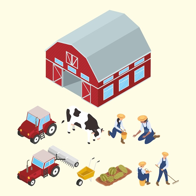 Vector ten isometric farming icons