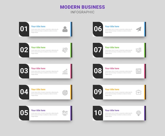 Ten list infographic business template strategy with icons