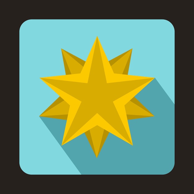 Ten pointed star icon in flat style on a baby blue background