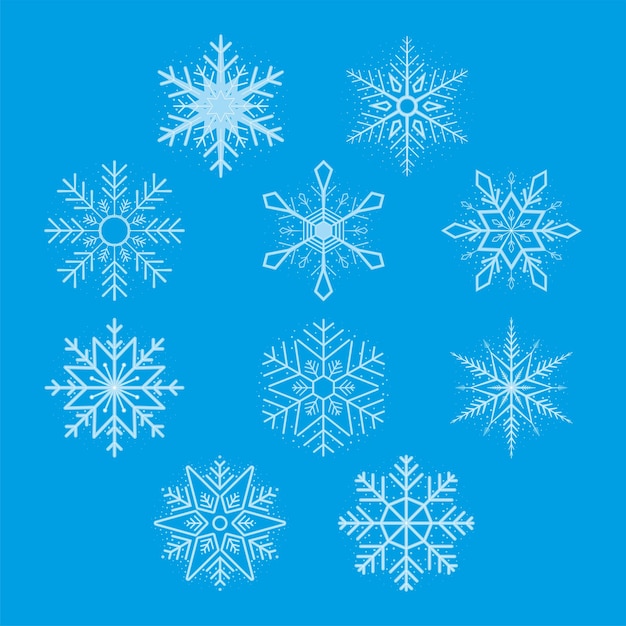 Ten snowflakes winter icons