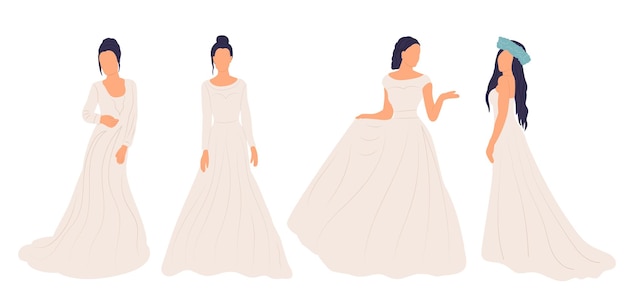 Tender brides in flat style isolated vector