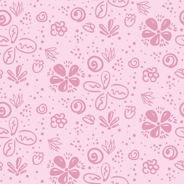 Tender pink doodle floral pattern