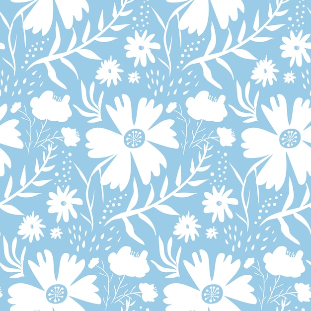 Tender white floral pattern on blue background