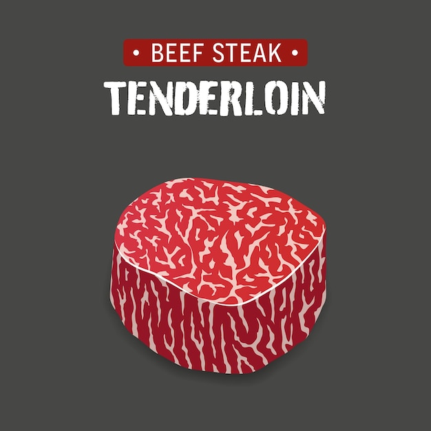 Vector tenderloin raw marble beef steak vector illustration isolated on black background