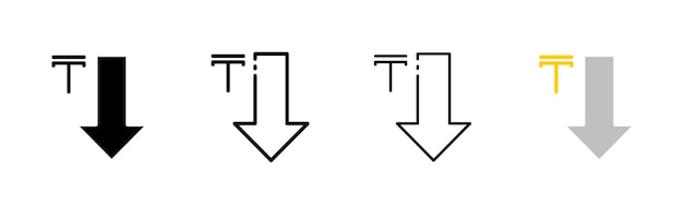 Vector tenge and down arrow different styles set of tenge coin icons with down arrow down arrow vector icons