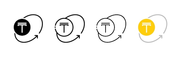 Icone di tenge con frecce in un cerchio stili diversi set di monete di tenge e frecce in un cerchio icone vettoriali