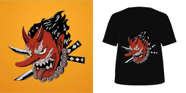 Tengu hoofdillustratie voor t-shirtontwerp