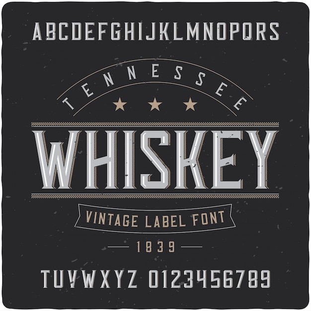 Carattere tipografico etichetta tennessee whisky