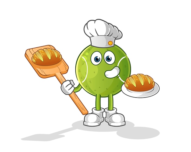 Tennis baker with bread cartoon. cartoon mascot