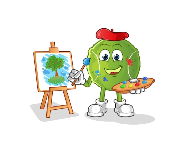 Tennis ball artist mascot. cartoon vector