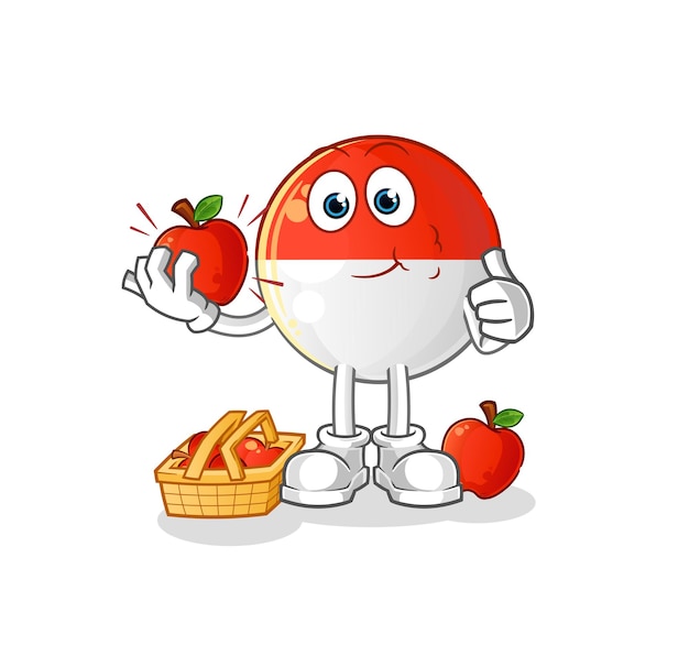 Tennis ball eating an apple illustration. character vector