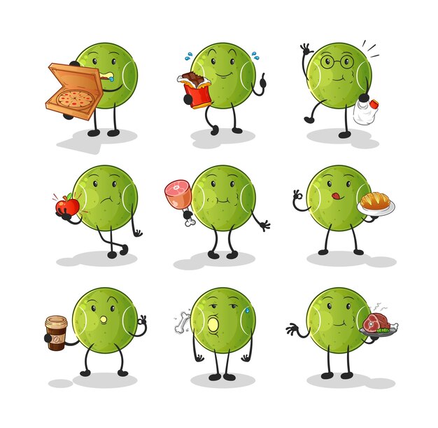 The tennis ball food set character. cartoon mascot