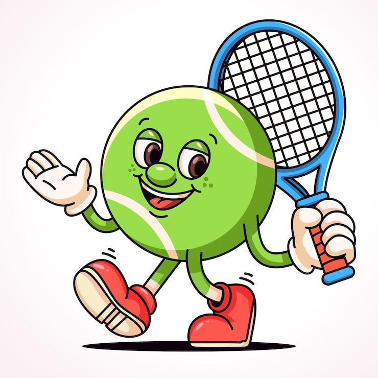 Vector テニスボールを握るテニスラケット 漫画のマスコット