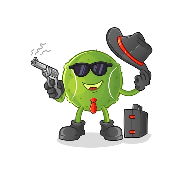 Tennis ball mafia with gun character. cartoon mascot vector