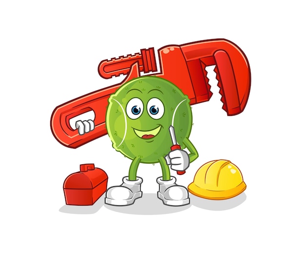 Tennis ball plumber cartoon. cartoon mascot vector