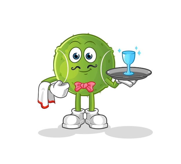 Tennis ball waiter cartoon. cartoon mascot vector