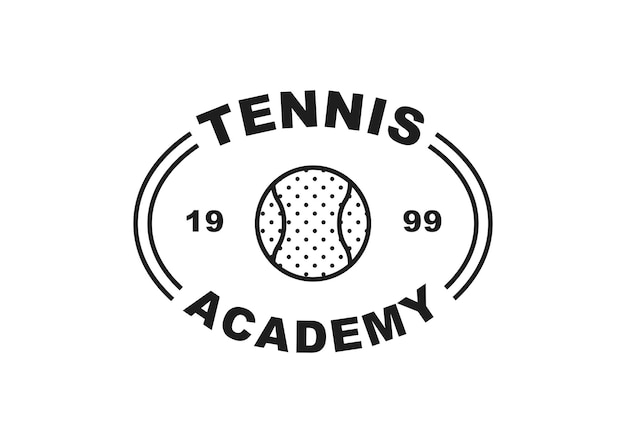 Tennis club logo. There is a tennis ball in the center and the text is written in an oval.