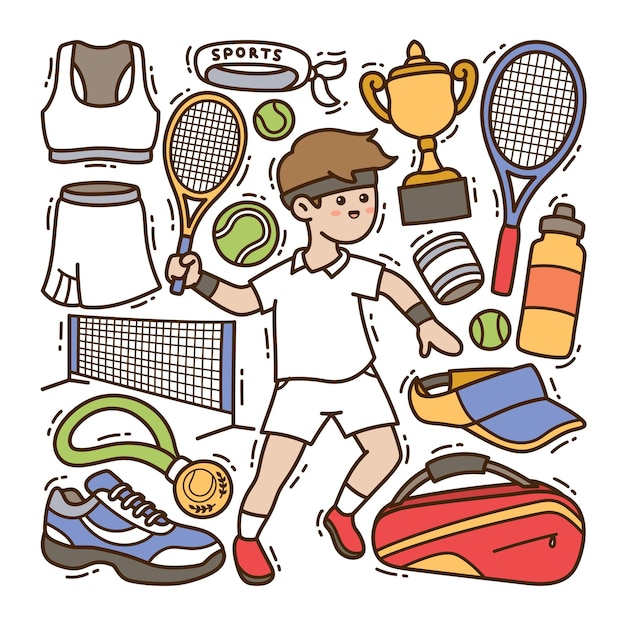 Vector tennis doodle illustration