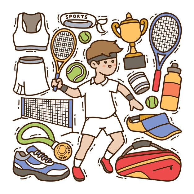 Vector tennis doodle illustration