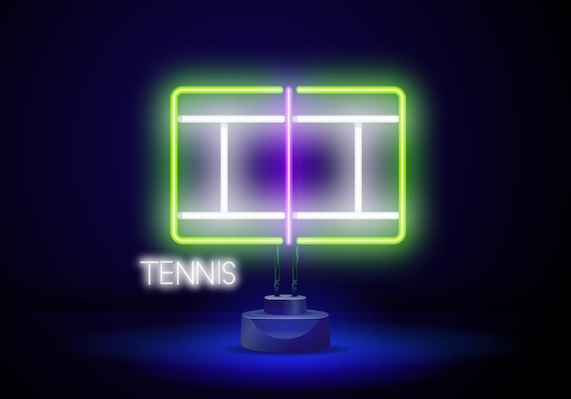 Tennis game court neonlichtteken vector gloeiend helder pictogram tennis game court teken hockeyveld neonpictogram elementen van hockeyset