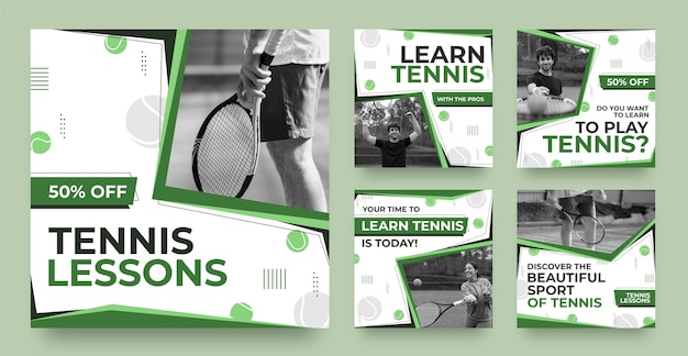 Vector tennis game instagram posts collection