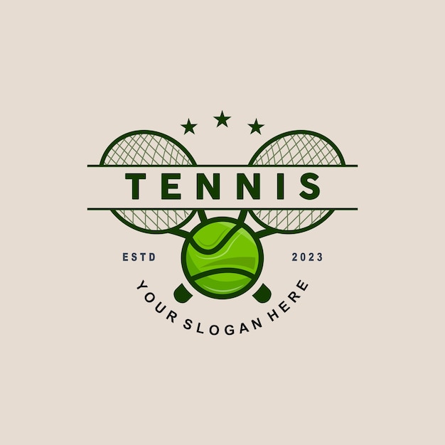 Tennis Logo Design Toernooi Sport Bal En Racket Vector Eenvoudige Silhouet Illustratie