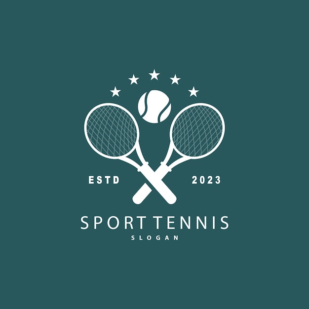 Tennis logo design torneo sport palla e racchetta vettore semplice silhouette illustrazione