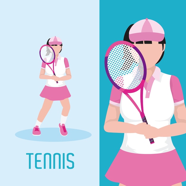 Tennis player cartoon with racket and ball 