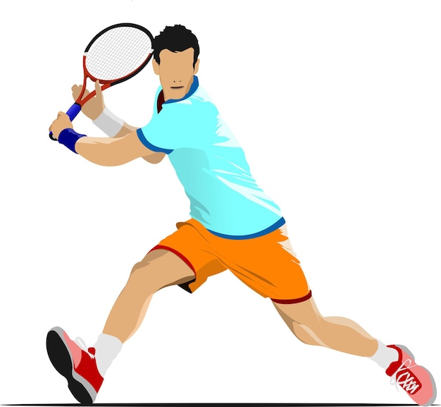 Giocatore di tennis illustrazione vettoriale colorata per i progettisti