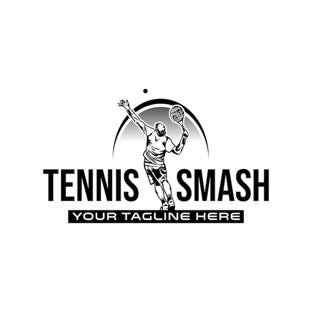 Tennis player shoot ball logo template illustration tennis smash championship logo design template