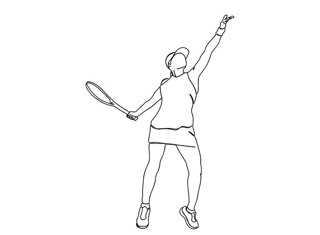 Il disegno artistico a linea singola del giocatore di tennis continua l'illustrazione vettoriale della linea