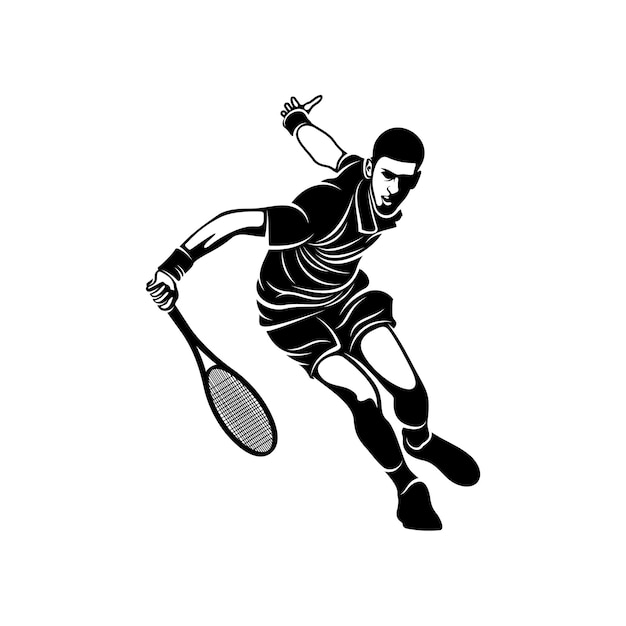 Tennis player stylized logo vector template Illustration symbol Silhouette design