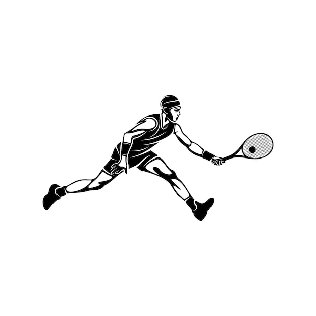 Теннисист стилизованный векторный шаблон логотипа Иллюстрация символ Дизайн силуэта
