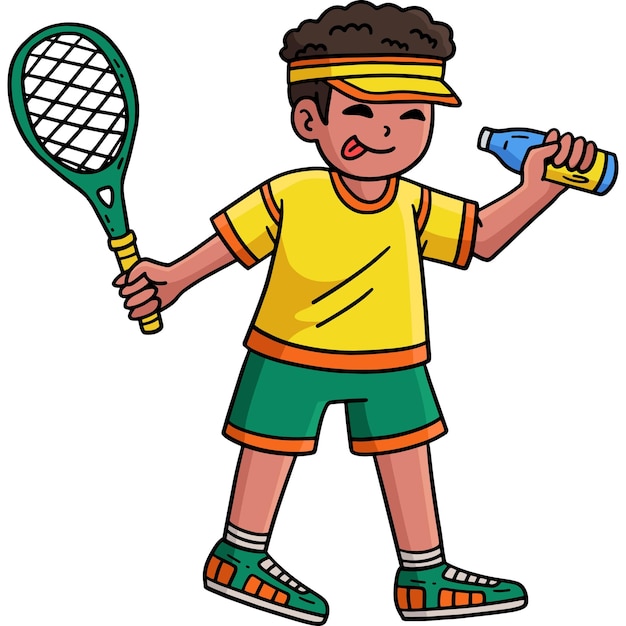 tennis player taking drink cartoon colored clipart