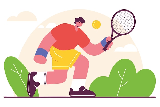 テニス選手のベクトルイラストレーション テニス選手権 アウトドア活動 アクティブなライフスタイルコンセプト